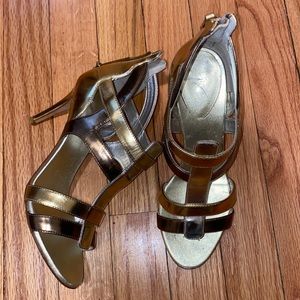 Giuseppe Zanotti never worn outside mixed metallic T strap shootie sandals.